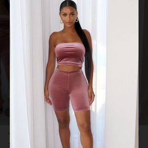 Fashion Nova Set "Getting Even Velvet Short Set"-Mauve NWOT LARGE